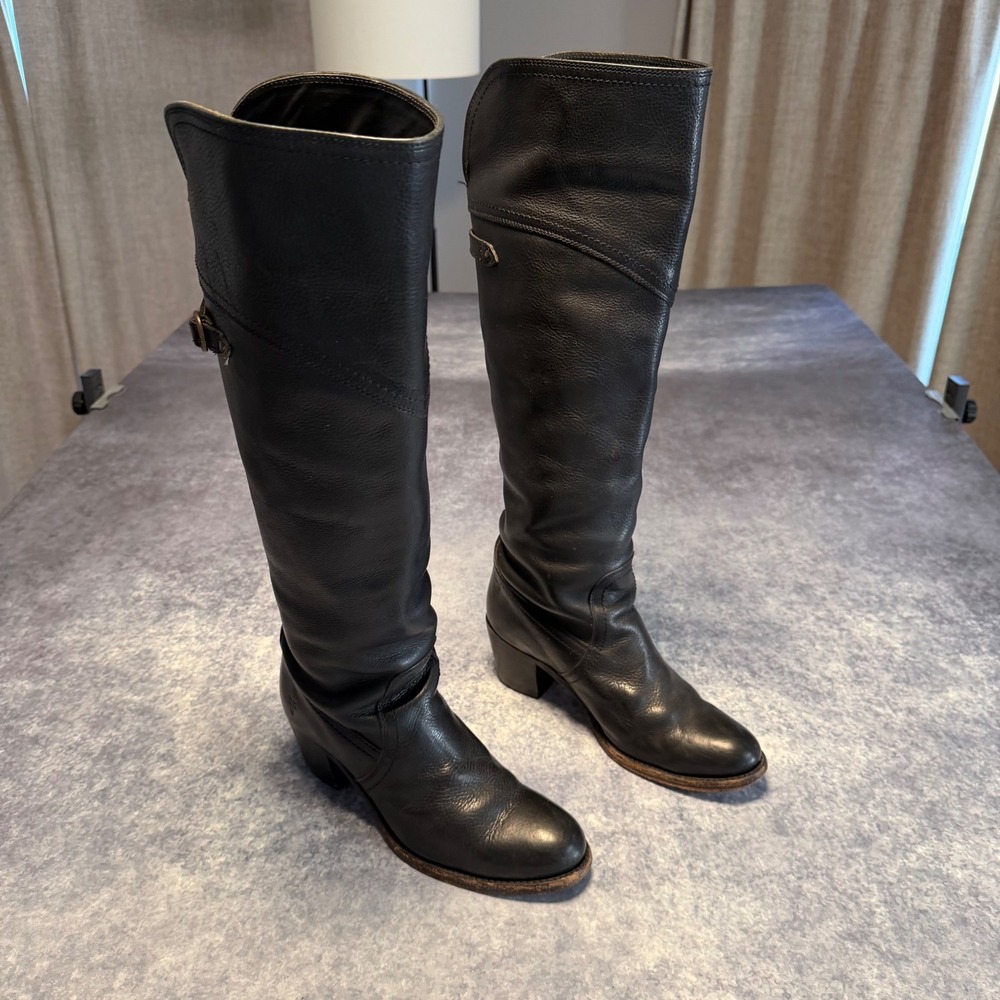 Frye Jane Tall Cuff Boots Womens 8.5 B Black Leather Over The Knee Riding 77595